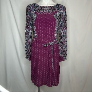 Alex Marie Elegant Paisley Long Sleeve Tie Waist Dress, 8